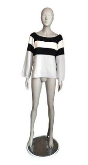 Sabo Skirt White, Black and Tan Long Sleeve Sweater