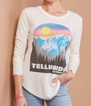 Evereve Chaser Telluride Colorado Waffle Knit Thermal Graphic Tee Size Small