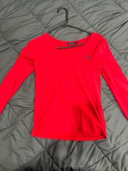 Red  Long Sleeve V Neck