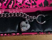 Retro Juicy Couture Silver Pave Crystal Puffy Heart Silver Chain Link Bracelet