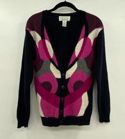 Vintage 90s Petite Sophisticate Sweater Lambswool Angora Abstract Geo Cardi M