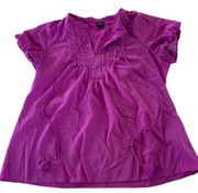 Nicole Miller Shirt Women Medium Solid Purple V Neck Shift Flowy Top Blouse Poly