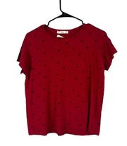 MNG by Mango Red Paisley Print Short Sleeve Casual T-Shirt Women Sz S