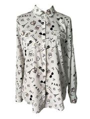 Karl Lagerfeld Paris Button Up Blouse Eiffel Tower All over Print Women Size M