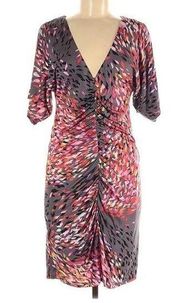 ALI Ro Pewter Flame Jersey Ruched V Neck Dress