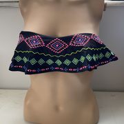 OP Black Ruffle Tribal Print Bikini Swim Top S