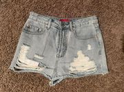 High Waisted Light Wash Denim Shorts 