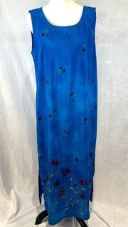 vintage 90s cobalt blue and purple floral maxi dress size 12