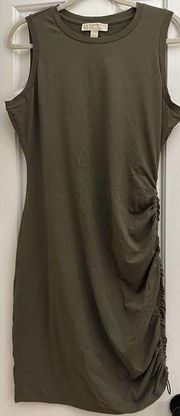 Michael  Tank Midi Dress Ruched Side Olive Size Large
