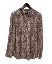 Premise Studio Womens Button Down Shirt Top Animal Print Long Sleeve Brown XL