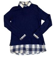 Women’s J. Jill Plaid Button Down Collared Sweater Tunic Size XS Blue