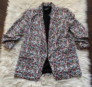 Multicolor Floral Open Front Longline Blazer