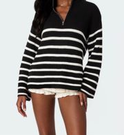 Oversized Striped Quarter Zip Sweater