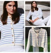 NWT Jessica Simpson Blue Striped Cardigan with Gold Pearl Buttons M