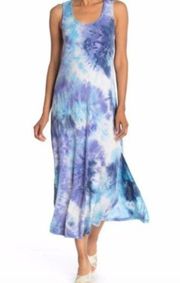 NEW VANITY ROOM Twist Back Knit Midi Dress Blue Purple Tie Dye Sleeveless Terry