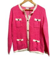 THML women's pink white colorblock barbie wool cardigan size Small NEW