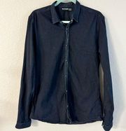 The Kooples Jeans Fitted Button Up Snap Long Sleeve Shirt Collar Black large