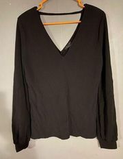 Goldray Blouse Black Double V-Neck Puff Sleeve StitchFix Dressy Top Shirt L