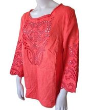 Neiman Marcus Orange Eyelet Blouse (L)