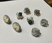 Lot Of 4 Clip-on Clip On Earrings - Pretty Variety - Cameo, Rhinestone, Head Etc