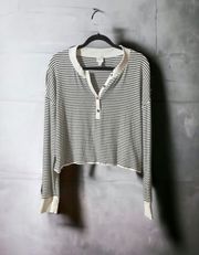 Roan + Ryan Black And White Striped Henley Long Sleeve Shirt