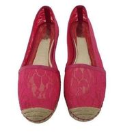 Jennifer Lopez Pink Lace Espadrille Women's 7.5 M Shoes Floral Jute Toe Trim