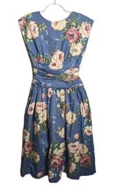 Vintage 80's Patty O'Neil Floral Dress V Back Fit and Flare Bow Accent