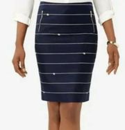 THE LIMITED Navy Jacquard Nautical Pencil Skirt Gold Zippers NWOT Size 2