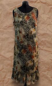 Vintage  Cheetah Print Floral Sleeveless Midi Slip Dress