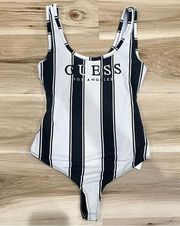 Guess Black and White Striped Retro Style Bodysuit Women’s XS