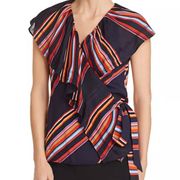 Tory Burch Silk Blend Stripe Wrap Blouse Side Tie Shirt Top 10