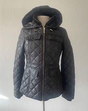 Kate Spade Quilted Hooded Double Front Zip Puffer Jacket Black | S