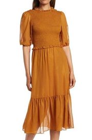 New NWT Nanette Lepore Women Size 6 Puff Sleeve Dress Medieval Gold Rtl $148