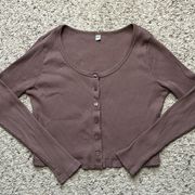 Uniqlo Cotton Ribbed Cropped Long-Sleeve button down top