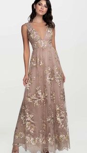 Blush Mark Blush Embroidered Deep V Maxi Dress