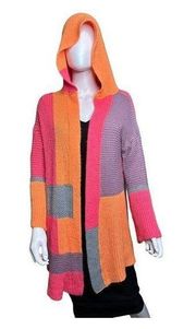 PAULA YASCOOLSKI Hand made color block long hooded cardigan