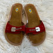 Dr. Scholls Heaven Red Suede Espadrille Slide Sandals