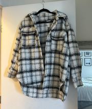 Faux Shearling Plaid Teddy Jacket