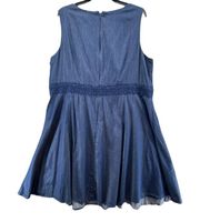 CB Maggy London Sleeveless Scoop Neck Lace Knit Chambray Sundress Blue Womens 22