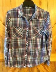 Hippie Laundry Flannel Shirt Womens large Plaid Button Up Long Sleeves (2654)