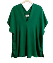 Adrienne Women's Small Short Sleeve V-Neck Solid Green Casual Blouse