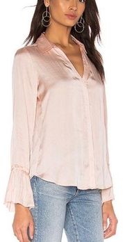 PAIGE Abriana Long Sleeve Satin Nude Pink Button Down Shirt Sz M