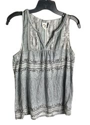 Akemi & Kin Black, White, Gray w Gray Braided Neckline Sleeveless Top Wm S