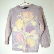 Vintage Renee Tener for Jeanne Pierre Purple Funky Mohair Floral Sweater Small