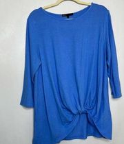 Gibson Womens Blouse Blue Size Large Twist Front 3/4 Sleeve Boat‎ Neck