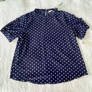 NWT Stitch Fix Sophie Rue Broadway Sleeve Detail Blouse Polka Dot Navy Blue L