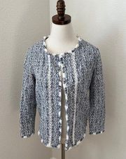 Nic+Zoe Blazer‎ Blue Tweed Fringe XS 3/4 length Sleeves Cotton Blend NWOT