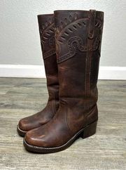 Womens Western Boots 6 Mid Calf Premium Cowboy High End Boots Brown