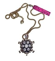 NWT Betsey Johnson Gold Tone Silver Rhinestone Turtle Necklace with 28" Chain