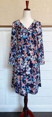 The Limited 🌸 Floral Unique Double Vneck long sleeve dress 🌸 sz 0 Tall pockets